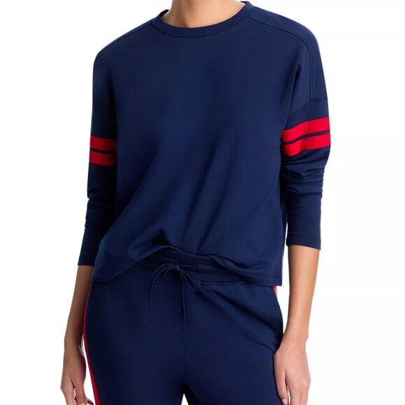 68$ AQUA Athletic Stripe Sleeve Pullover Sweatshirt Long Sleeve Size M Navy Pink - Picture 4 of 4